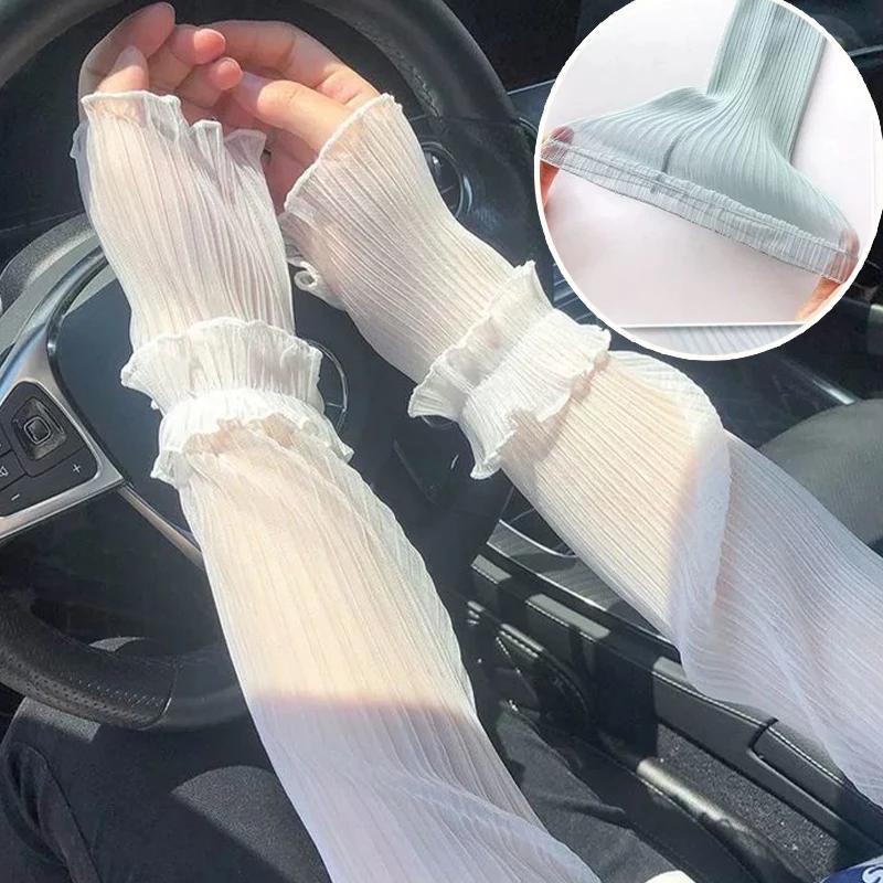 Long Arm Sleeve Fingerless Gloves Lace Arm Warmers Elegant Women Summer Sun Protection Mesh Thin Cooling Driving Cyc